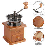 Vintage Wooden Manual Coffee Grinder — Ceramic Burr, Stainless Steel Handle